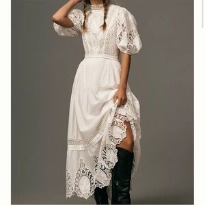Forever That Girl Mock-Neck White Lace Maxi Dress Anthropologie